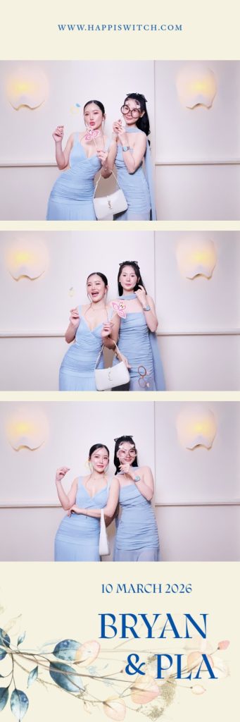 Wedding photostrip of two guests in powder blue