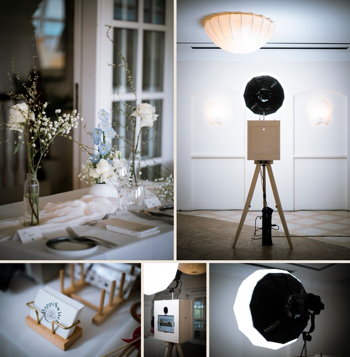 HappiSwitch timeless wedding photobooth set up and lit at 1-Flowerhill, Sentosa, Singapore
