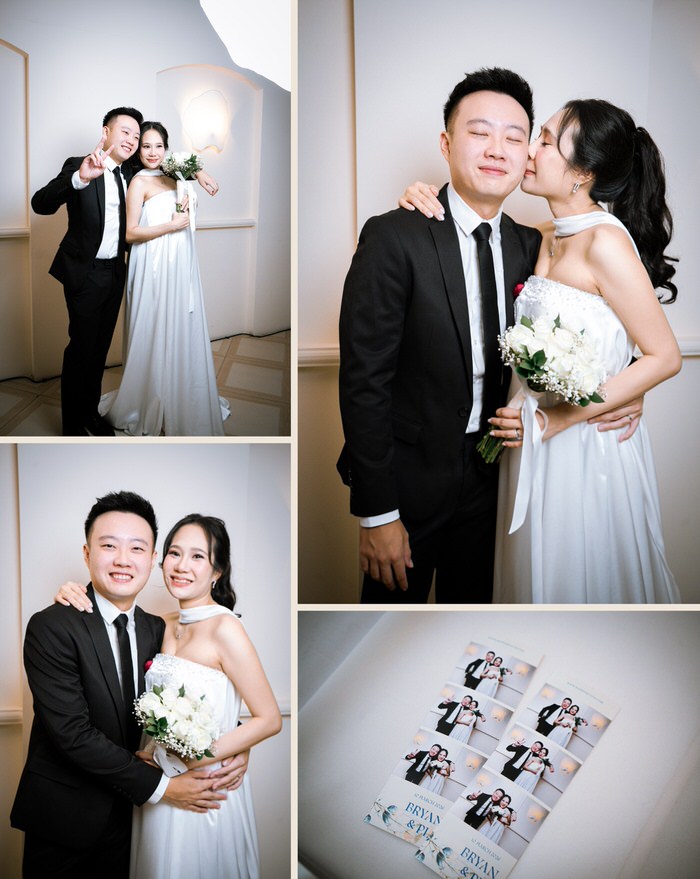 The couple at their HappiSwitch wedding photobooth, 1-Flowerhill, Sentosa, Singapore